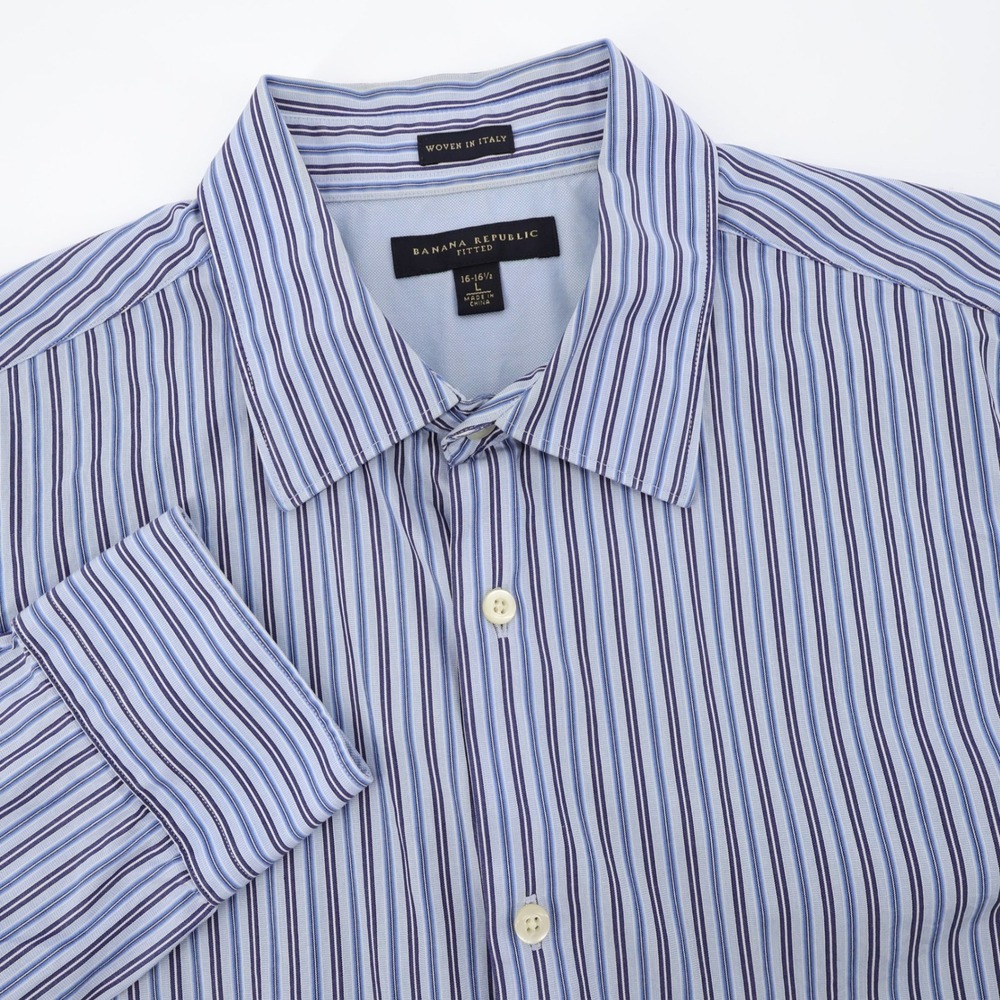 Banana Republic Fitted Striped Button Up Blue Long Sleeve Mens Large Shirt